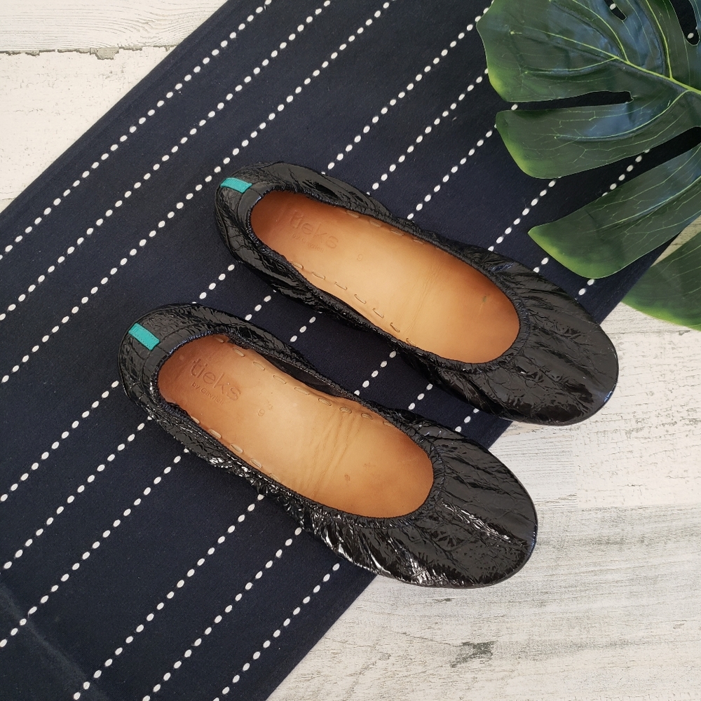 Tieks Obsidian Black Ballet Flats Leather Size 9